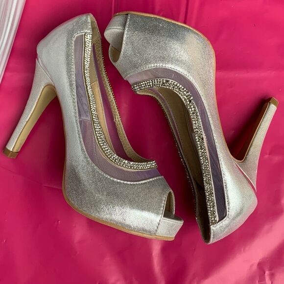 NEW Bridal Sparkly Peep Toe Platform Stiletto Dress Formal Pumps - Picture 7 of 8